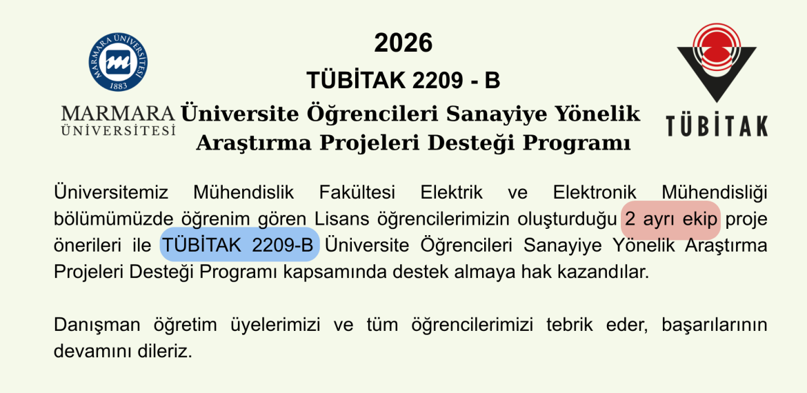 2026 - Tübitak 2209-B Destek Başarısı