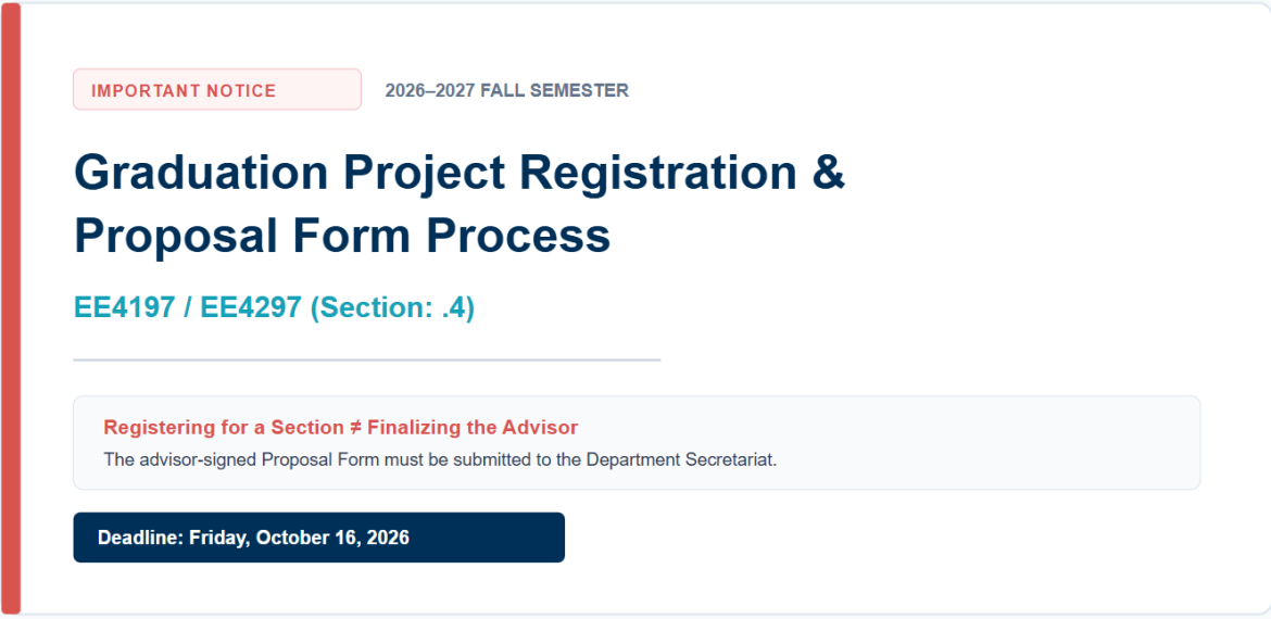 IMPORTANT ANNOUNCEMENT REGARDING GRADUATION PROJECT COURSE REGISTRATION