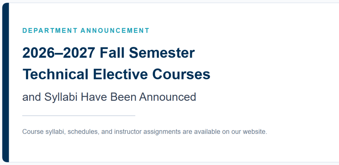 2026-2027 Fall Technical Elective Courses