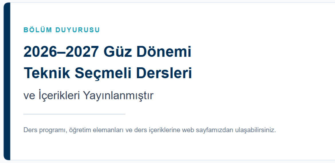 2026–2027 Güz Dönemi Teknik Seçmeli Dersleri